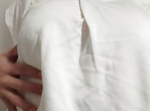 Fake boobs crossdresser. Bra is seen through shirts.