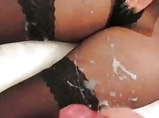 Cum on her Nylons during mutual masturbation