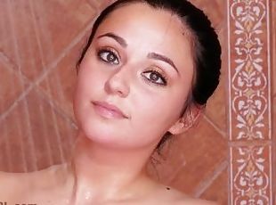 Very cute babe caresses hot body in 4K Shower