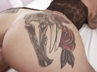 Sexy Asian Mix with Ass Tattoo Sucks and gets Fucked