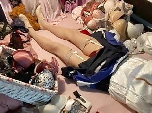 TG Girl Fuck Bra (Victoria's Secret Bombshell 32B) in White Satin Blouse