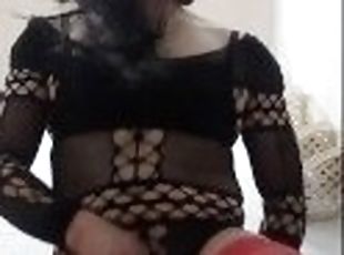 masturbation, transsexuelle, anal, secousses, lingerie, belle, gode