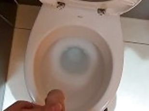 Horny man piss in the public toilet of shopping mall and play with dick  4K