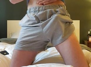 Horny teen teases in grey sweats