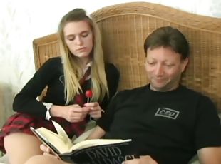 Blackmailing stepdad for playing with his cock