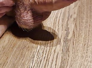 Big juicy dick cumming cum on table with precum load