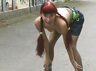 Collants, Public, Chatte (Pussy), Babes, Ados, Rousse, Natte, Mignonne, Solo, Posant