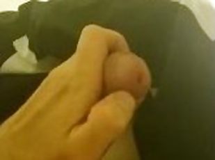 Jerking rock hard uncut cock