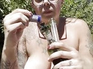 BBW stepmom MILF takes 420 bong rips outside your POV