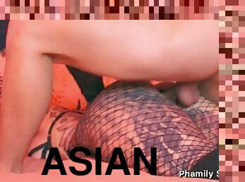 asiatisk, brystvorter, orgasme, fisse-pussy, bdsm, fiskenet, bondage, dominans, drillende