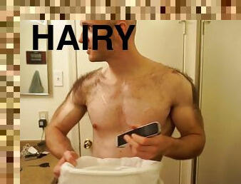 Hairy man shaves his entire chest and back!