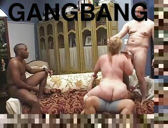 Interracial gangbang of a big fat slut