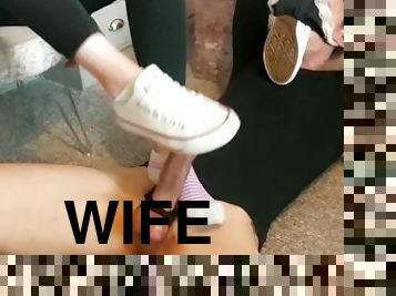 Converse Domination! Sniffing wifes smelly shoes while cock stomped and milked over babes socks!!