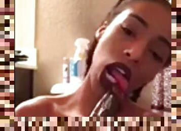 Lightskin beauty riding dildo on the toilet