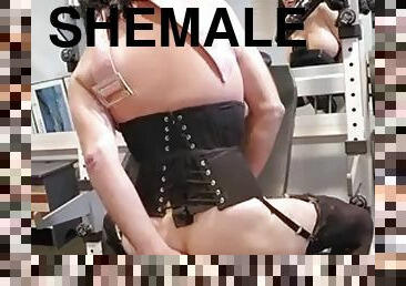 transsexuelle, amateur, anal, jouet, salope, lingerie, gode, bout-a-bout, salle-de-gym