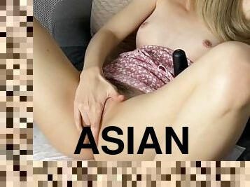 asiatique, poilue, masturbation, orgasme, chatte-pussy, giclée, jouet, doigtage, serrée, solo