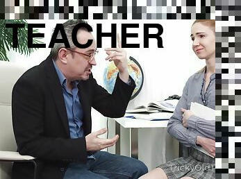 Old Teacher and teen schoolgirl Melisa Benz - coed loves cock and cum