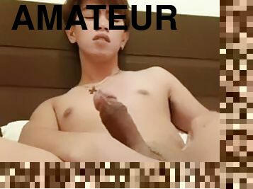 asiatique, masturbation, amateur, ejaculation-sur-le-corps, ados, gay, jeune-18, ejaculation, percé, solo