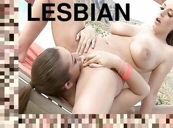 orgasme, en-plein-air, babes, lesbienne, piscine, belle, par-voie-orale, blanc