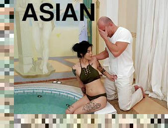 asiatisk, doggy-style, fitta-pussy, brudar, avsugning, sprut, europeisk, euro, naturlig, pool