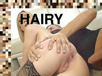 In front of the camera is lily labeau put a toy in her hairy pussy