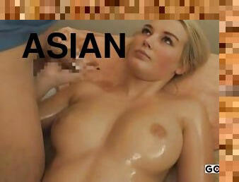 asiatisk, store-pupper, interracial, japansk, massasje, creampie, blond, naturlig, vakker, pupper