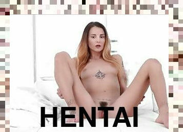 grande, masturbação, esguincho, adolescente, hentai, dildo, sozinho, checo, tatuagem, selvagem-wild