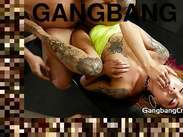 GangBang Creampie Action With Tattooed Asian Teen