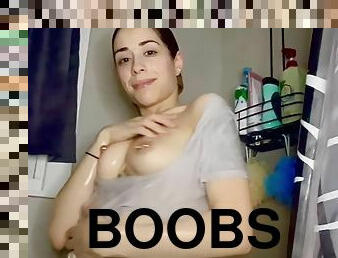 College Girl Wet Shower T-shirt Challenge Strip Tease Perfect Boobs And Ass Dripping Wet