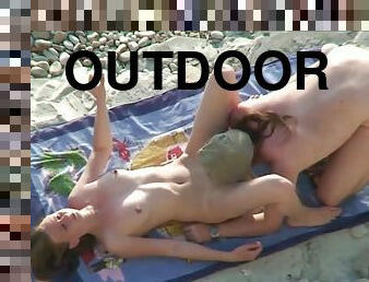 nudisti, allaperto, magre, coppie, spiaggia, scene-rubate