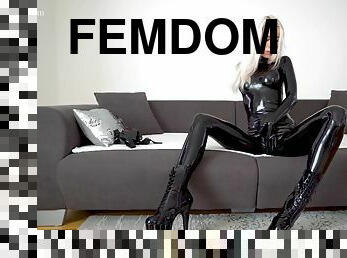 nagymell, asszonyok, láb, szőke, fétis, latex, szólóban, domina