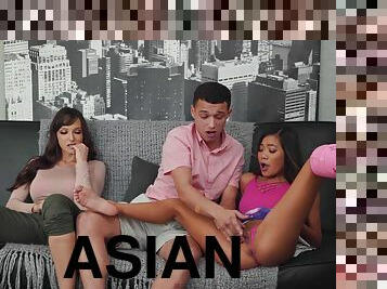 asiático, teta-grande, estilo-cão, masturbação, cona-pussy, anal, chupanços, adolescente, a-três, pés