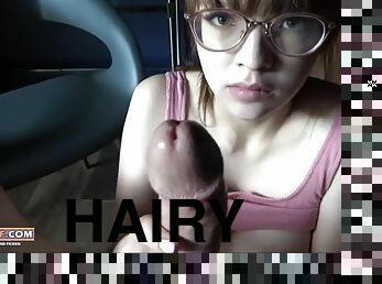 Teen hairy girl in glasses POV porn video