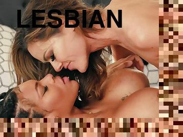 Lusty lesbians Aila Donovan and Halle Hayes having fun in bed