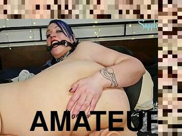 amateur, anal, jouet, belle-femme-ronde, pute, machines, gode, solo, bâillonnement