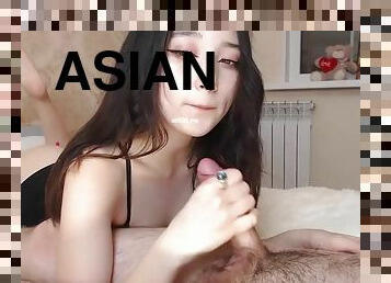 Very sweet asian teen plays with thin dick
