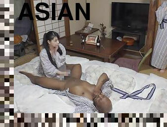 asiático, orgasmo, esposa, maduro, interracial, preto, a-três