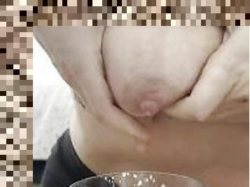 Got milk? Milking big tits into bowl