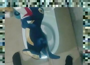 Blue dinosaur t-rex Peeing