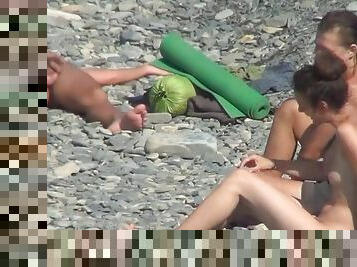 nudiste, en-plein-air, cam, plage, espion, voyeur, naturel, humide, brunette