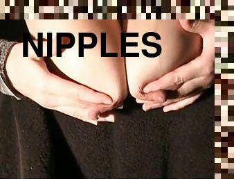 Long nipples dripping tit milk
