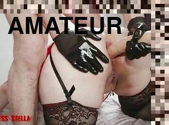 grosse, gode-ceinture, amateur, anal, énorme-bite, milf, maison, couple, belle-femme-ronde, fétiche