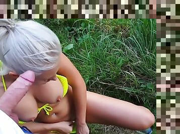 Gorgeous blond fucked near the river