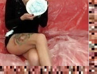 Shoe dangling Milf & shaving foam pies to the head & face!