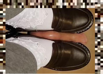 Huge load of cum under frilly socks