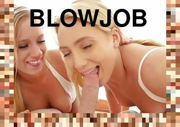 Threeway blondes rubbing tits before pov bj