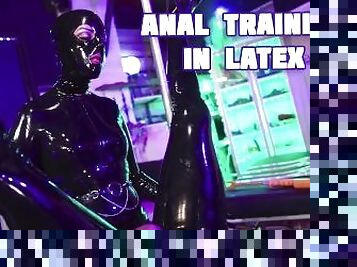 Anal Training in Latex - Lady Bellatrix bashes rubber gimps bum in heavy rubber femdom fantasy