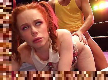 Knockouts: Teen Machine VS Bulldozer - redhead Ella Hughes fucked in wrestling ring