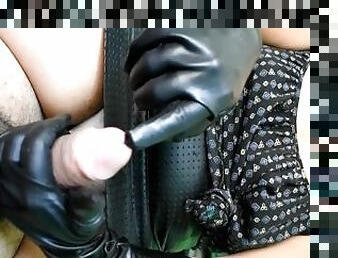 Two sexy orgasm denied by Fetishwife with silver nails & leather gloves, leather skirt and assjob