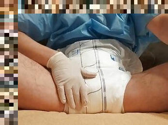 Removing the catheter from the urethra , putting on r and peeing in the diaper, relax